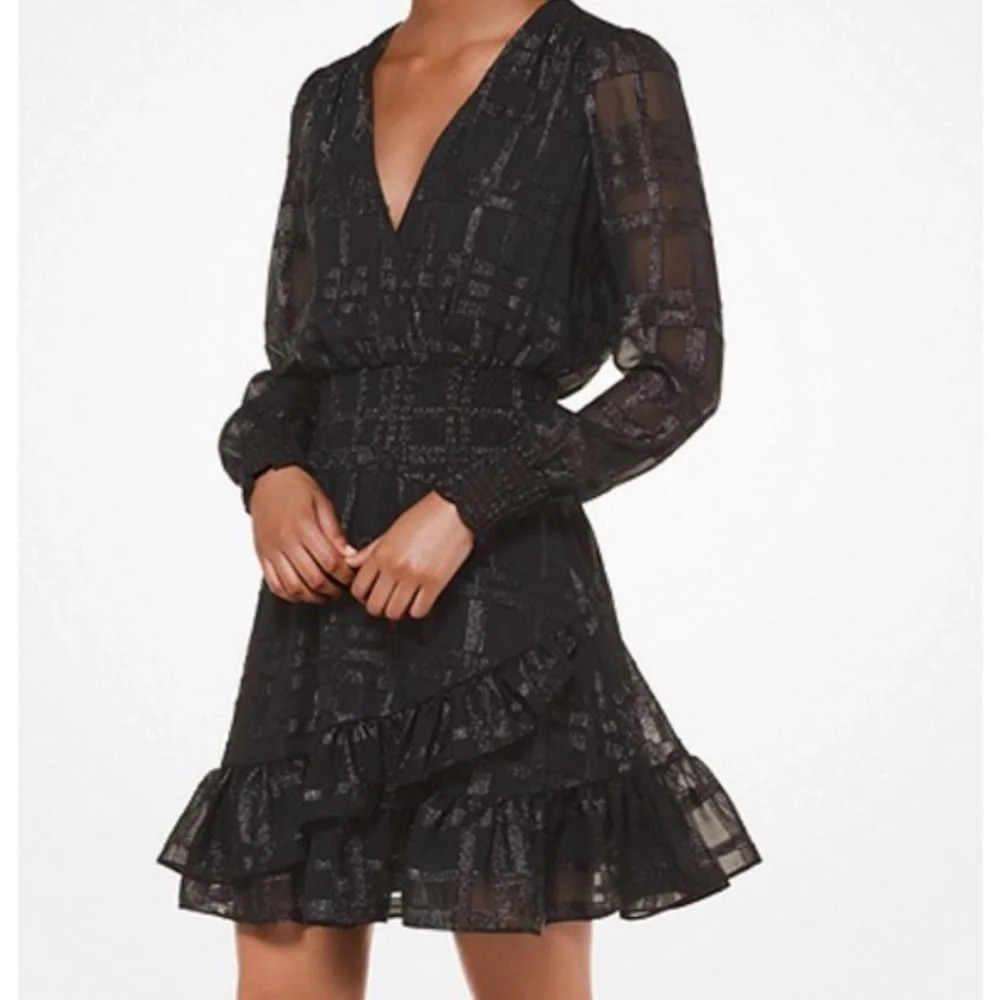MICHAEL Michael Kors Black Sheer Long-Sleeve Ruffle Dress